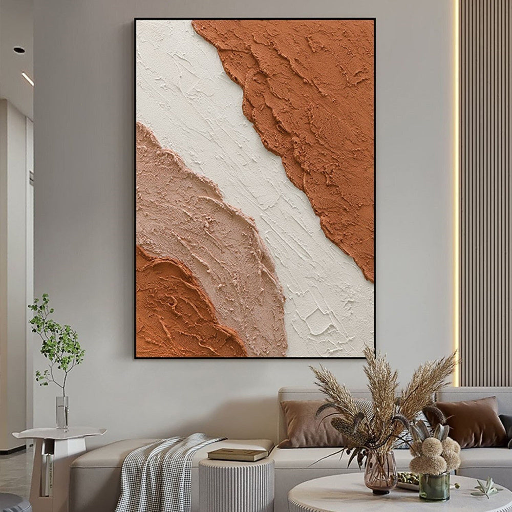 Textured Blush White And Brown Acrylic Wall Decor Art Poster Ocean Seaside Thick Gray And Black Oil Painting Simple Design Wall Art, Unframed.