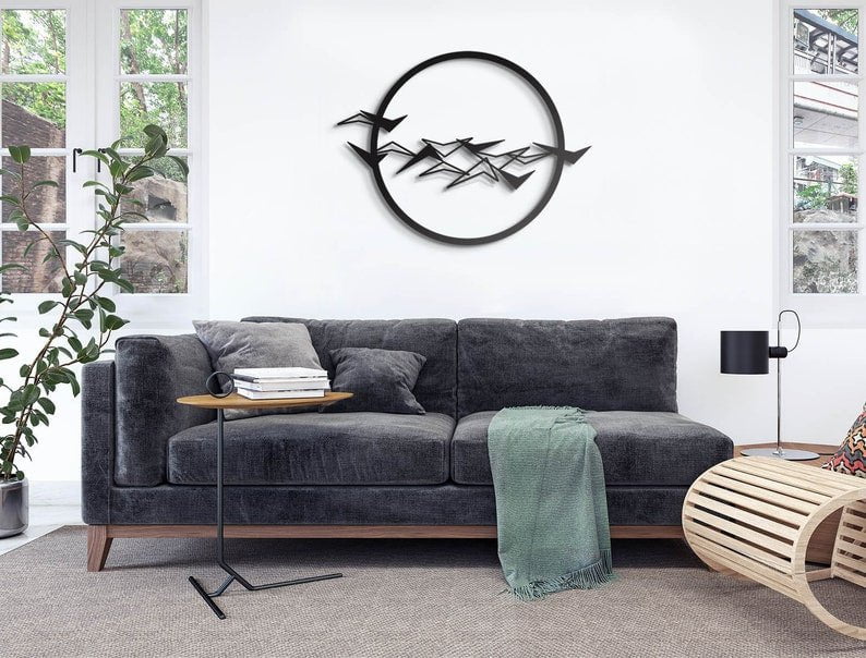 Birds And Moon Metal Wall Art