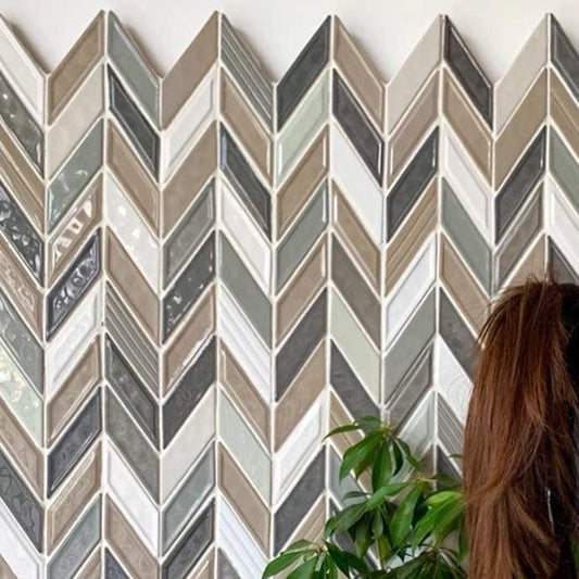 Neutral Hues Herringbone Mosaic Tile