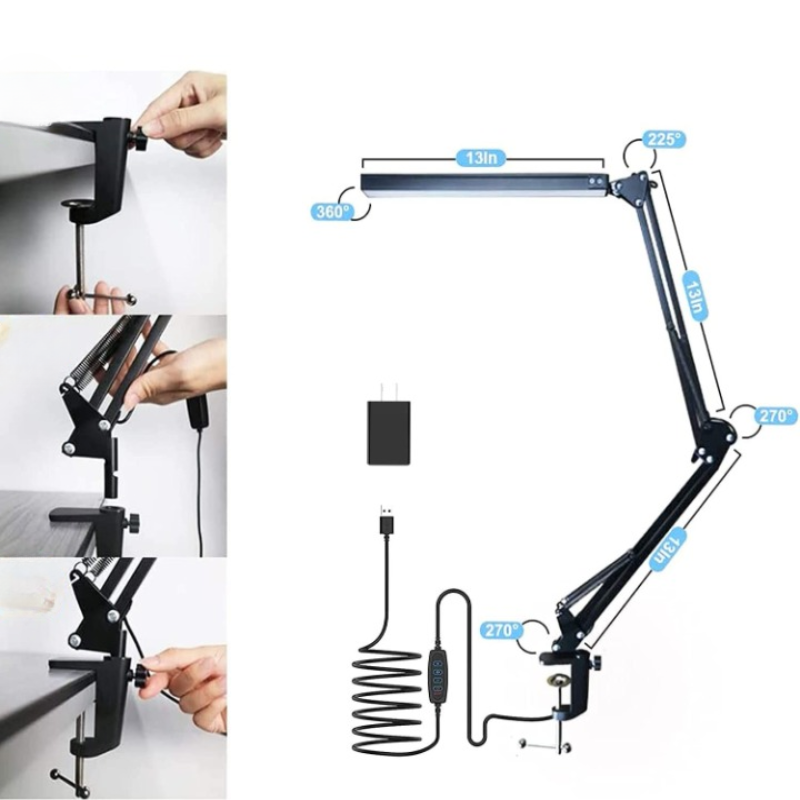 LED Desk Lamp,Adjustable Eye-Caring Desk Light With Clamp,Swing Arm Lamp Includes 3 Color Modes,10 Brightness Levels Table Lamps With Memory Function,Desk Lamp For Home