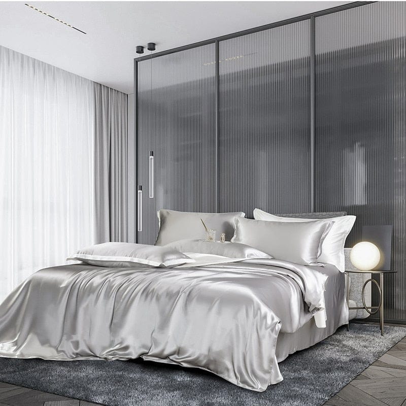 Premium Grey Mulberry Silk Bedding Set