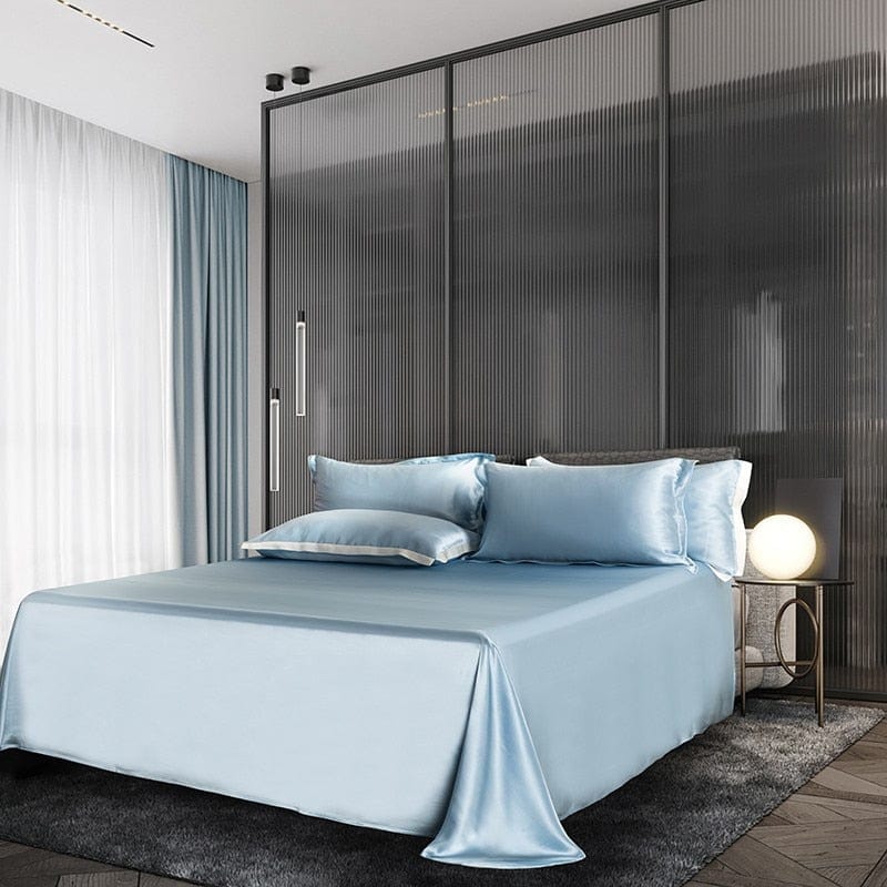 Premium Sky Blue Mulberry Silk Bedding Set