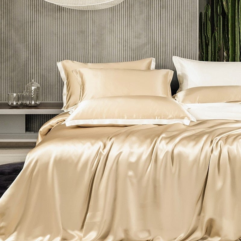 Premium Champagne Mulberry Silk Bedding Set