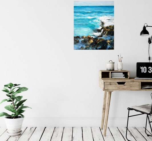 Crashing Waves On Rocks Bruny Wall Decoration Art Poster Oil Painting Simple Design Wall Art, Unframed.