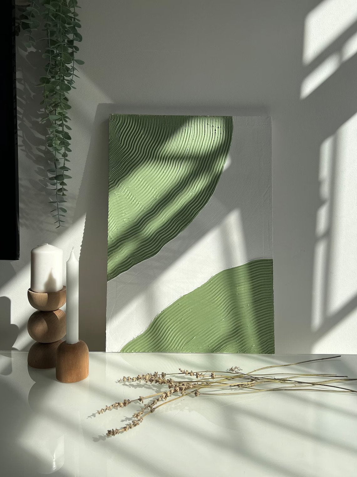 Green Textured Waves Wall Art