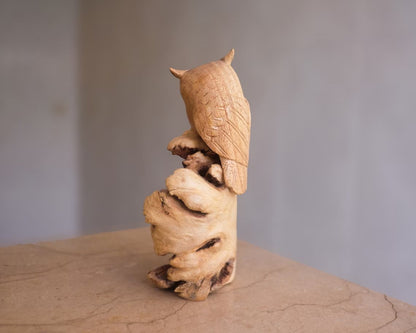 Wooden Couple Owl Sculpture