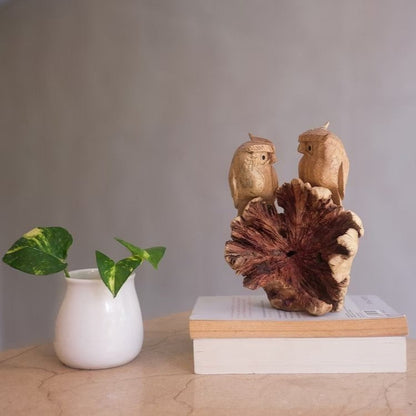 Wooden Couple Owl Sculpture