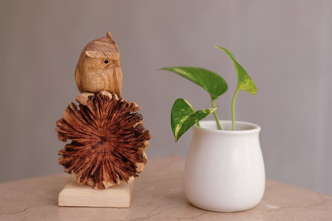 Wooden Tree Owl Sculpture