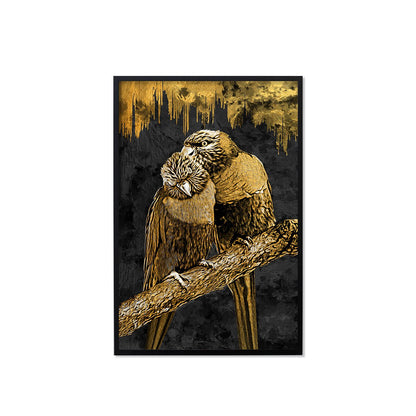 Golden Birds Abstract Art Stretched Canvas