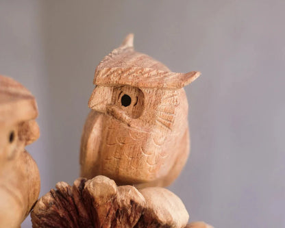 Wooden Couple Owl Sculpture