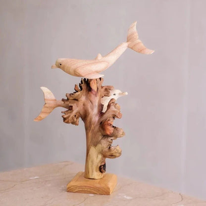 Wooden Dolphine Duo Sculpture