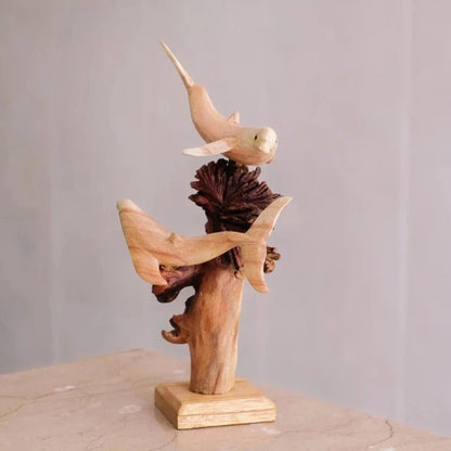 Wooden Dolphine Duo Sculpture