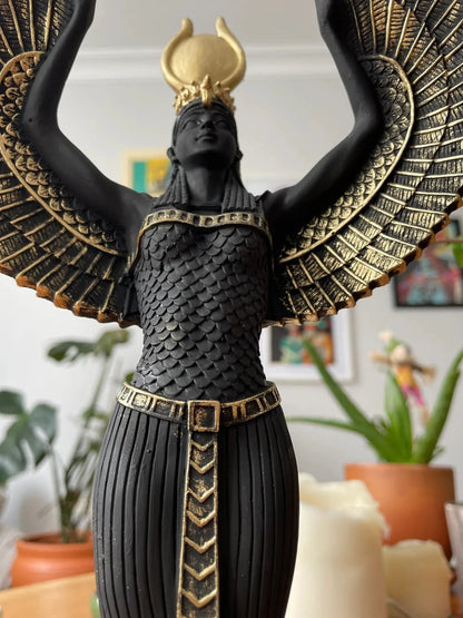 Black & Gold Isis Open Wings Sculpture