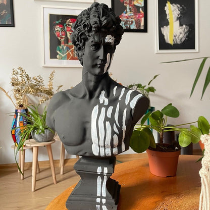 David in Black & Side White Strips Sculpture