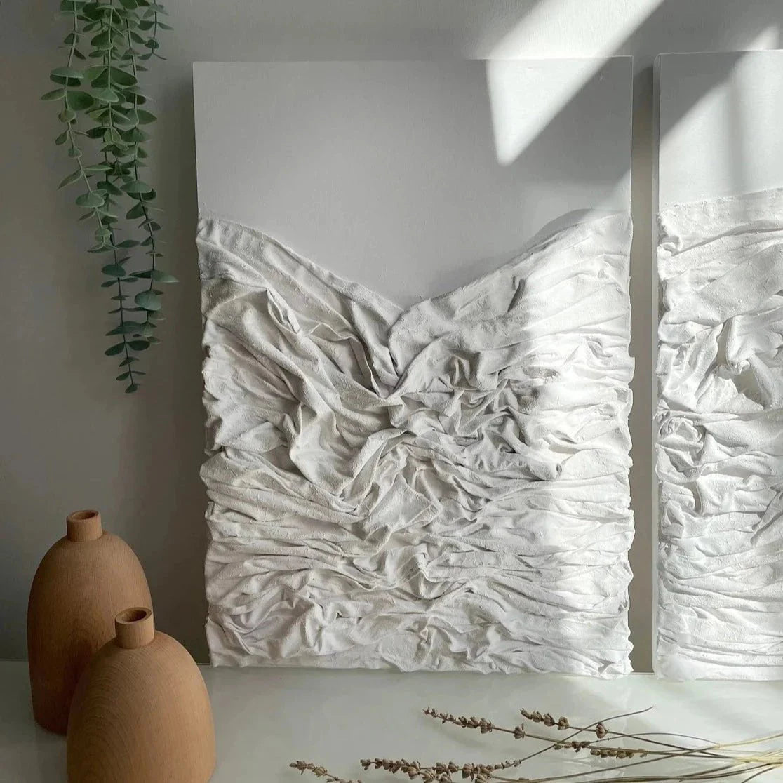 White Fabric Textured Painting Wall Art