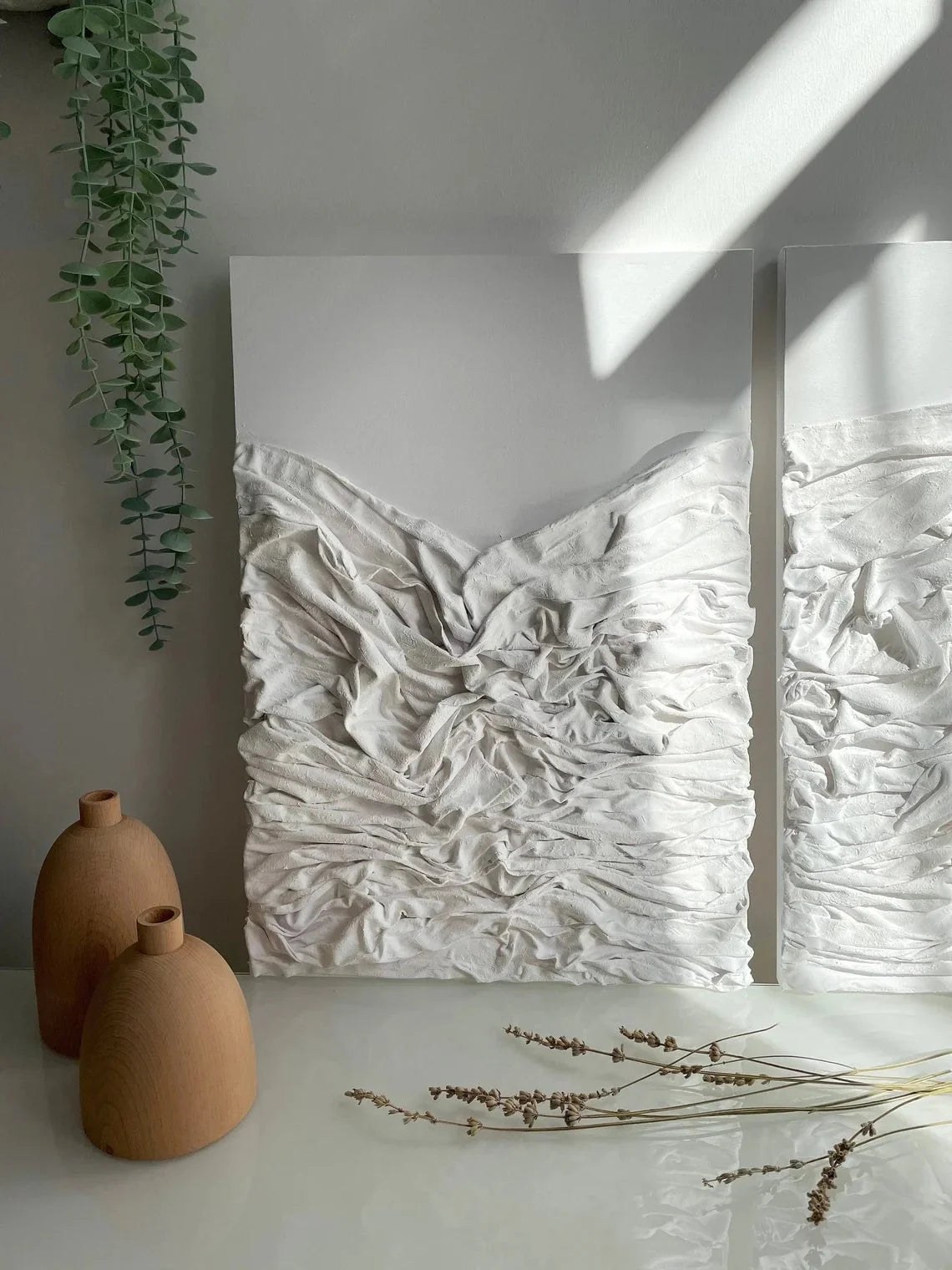 White Fabric Textured Painting Wall Art