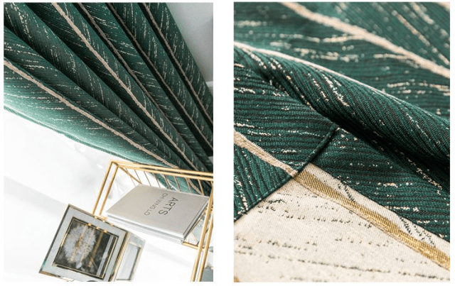 Heavy Emerald Green Chevron Embroidered Drapes