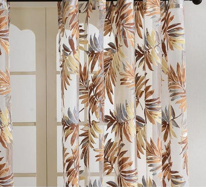 Tropical Leaves Brown Sheer Curtain