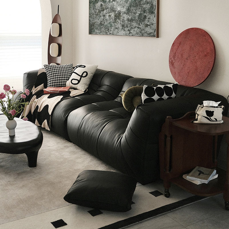 Black Comfy Italian Leather Sofa