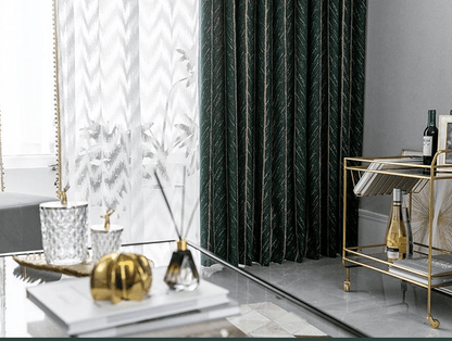 Heavy Emerald Green Chevron Embroidered Drapes