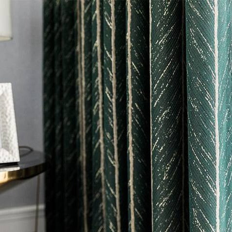 Heavy Emerald Green Chevron Embroidered Drapes