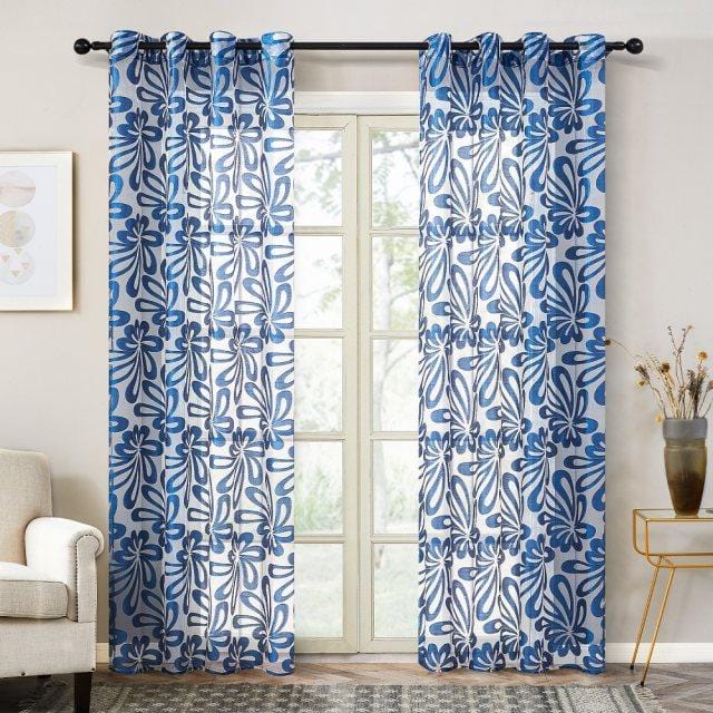 Splash Ring Blue Sheer Curtain