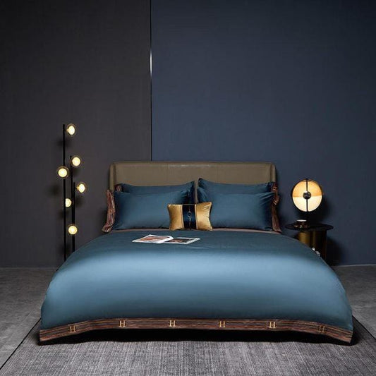 Blue Visna Duvet Cover Set (Egyptian Cotton)