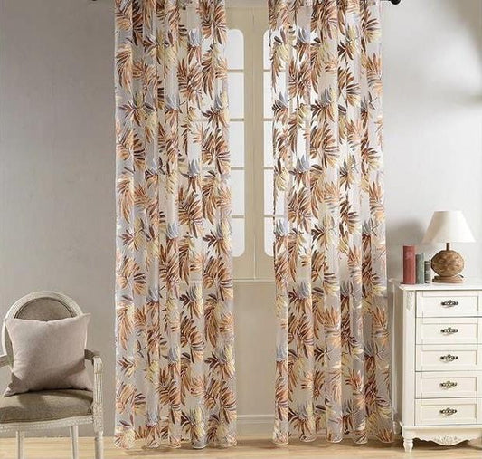 Tropical Leaves Brown Sheer Curtain