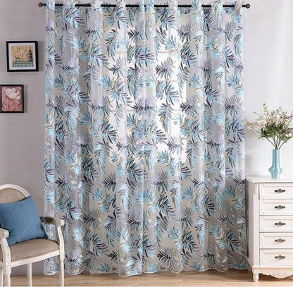 Tropical Leaves Blue Sheer Curtain