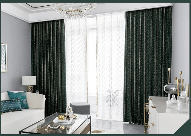 Heavy Emerald Green Chevron Embroidered Drapes