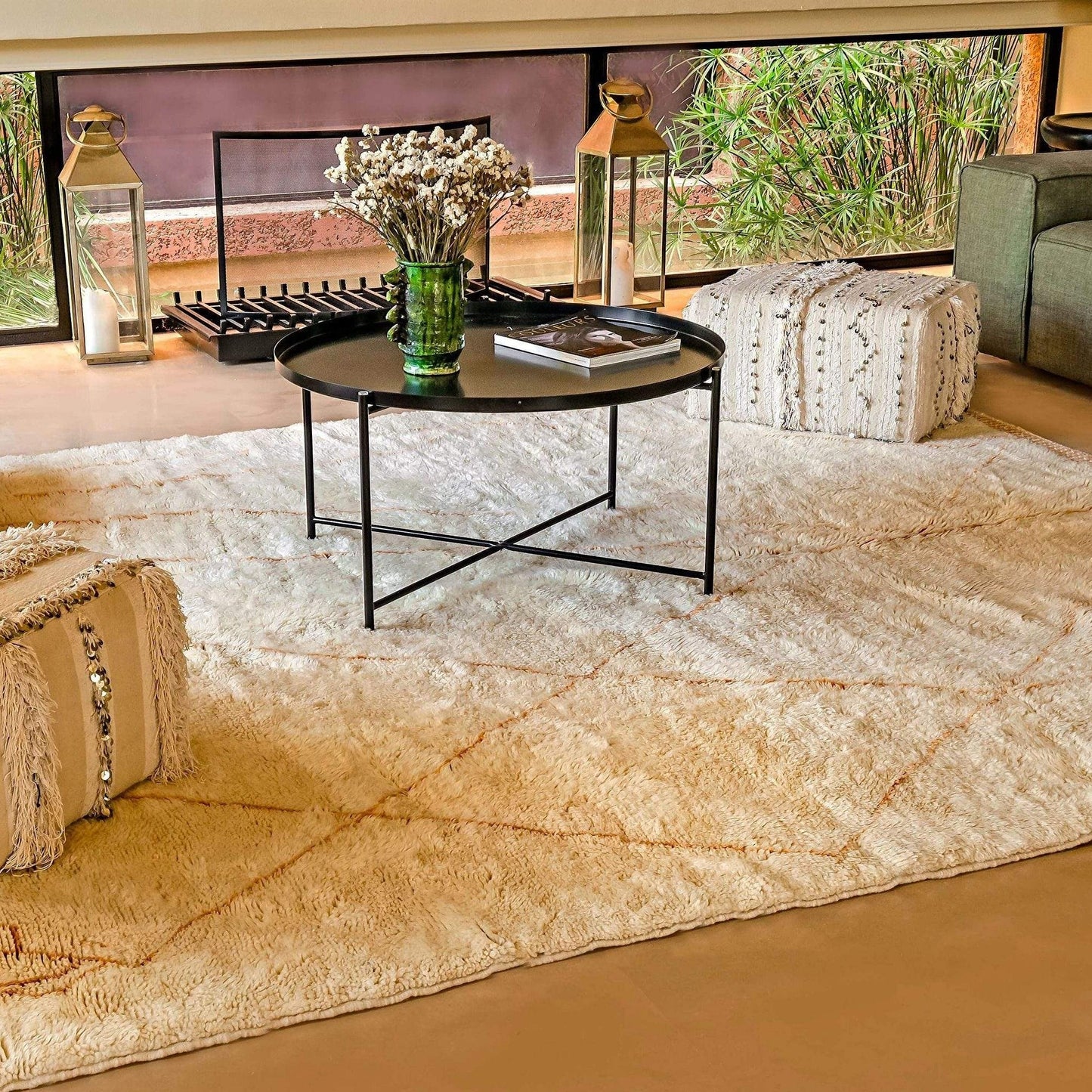 Beige Abstract Lines Moroccan Rug