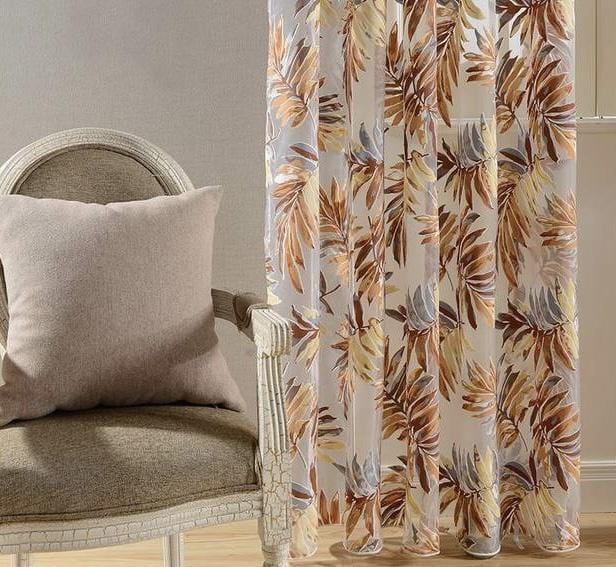 Tropical Leaves Brown Sheer Curtain