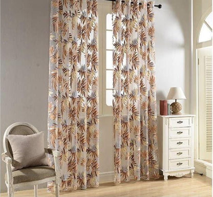 Tropical Leaves Brown Sheer Curtain