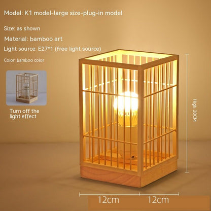 Japanese Style Retro Bamboo Bedside Table Lamp