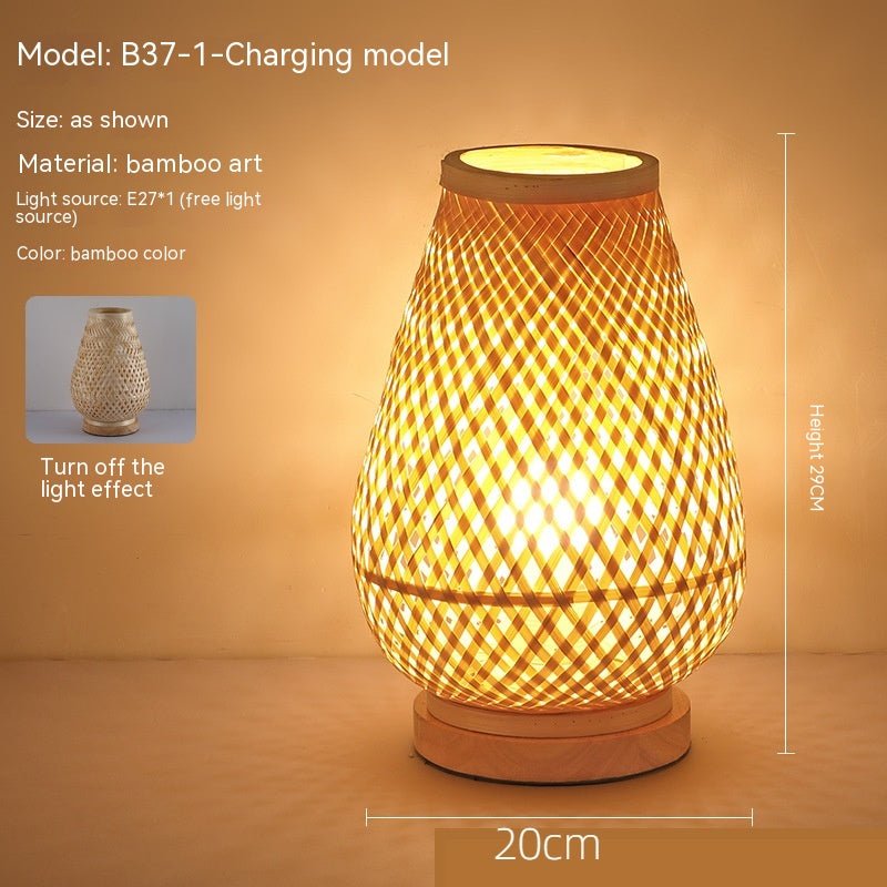 Japanese Style Retro Bamboo Bedside Table Lamp