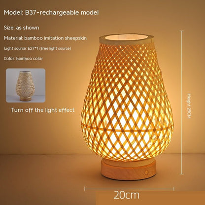 Japanese Style Retro Bamboo Bedside Table Lamp