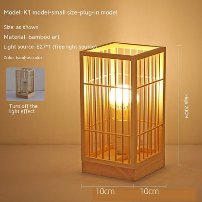 Japanese Style Retro Bamboo Bedside Table Lamp