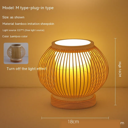 Japanese Style Retro Bamboo Bedside Table Lamp