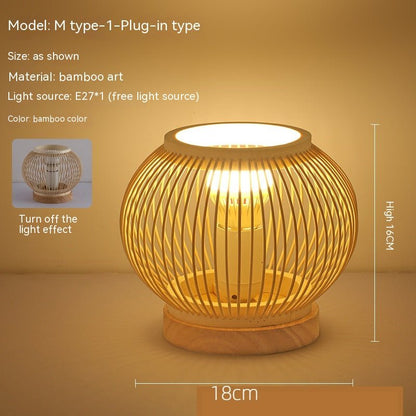 Japanese Style Retro Bamboo Bedside Table Lamp