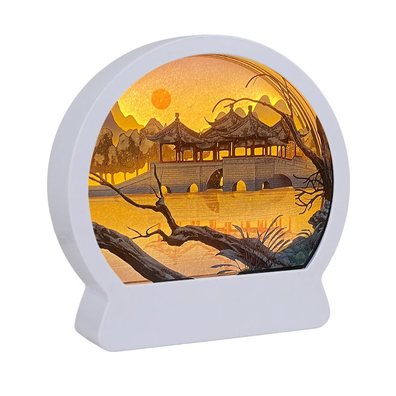 Landscape Painting Paper Carving Table Lamps Crafted Night Light