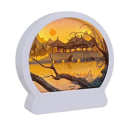 Landscape Painting Paper Carving Table Lamps Crafted Night Light