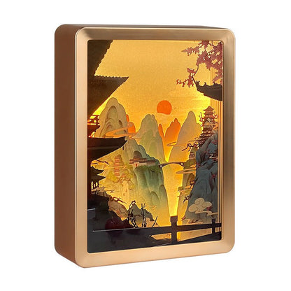 Landscape Painting Paper Carving Table Lamps Crafted Night Light