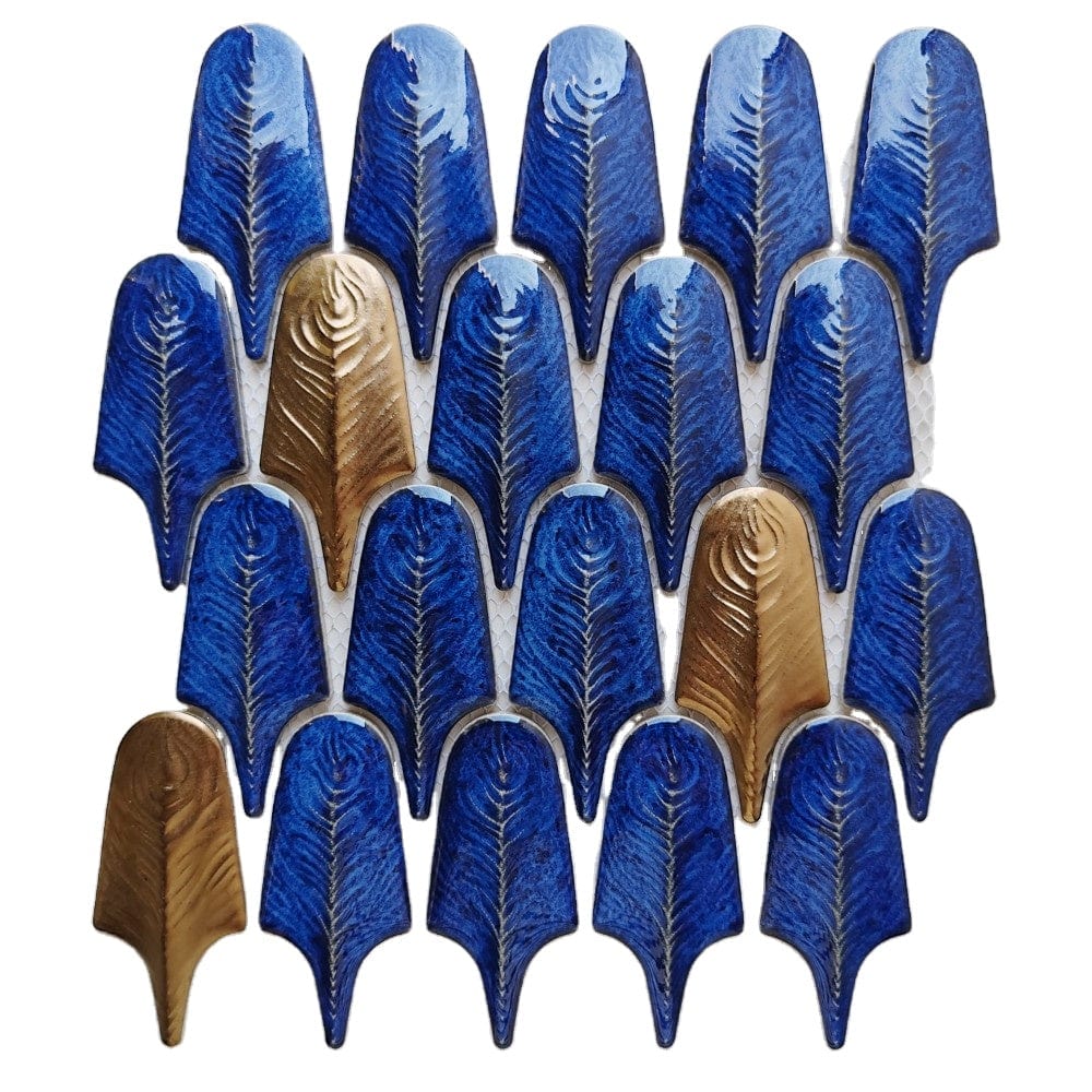 Bronze Blue Feather Mosaic Tile