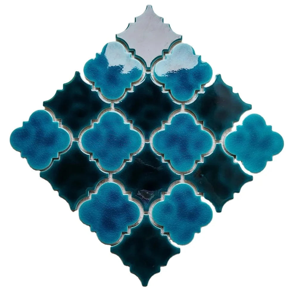 Turquoise Blues Flower Pattern Mosaic Tile