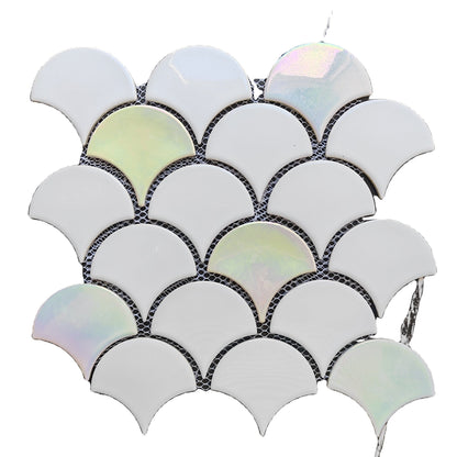 Rainbow White Glazed Fan Shaped Mosaic Tile