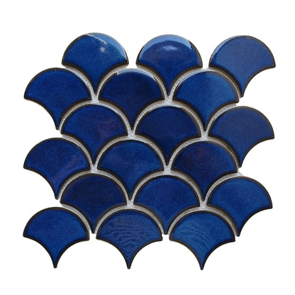 Navy Blue Fan Shaped Mosaic Tile