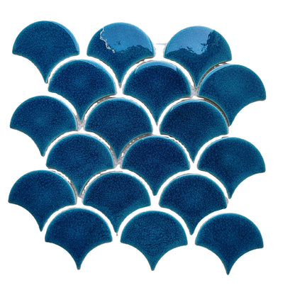 Blue Crackle Fan Shaped Mosaic Tile