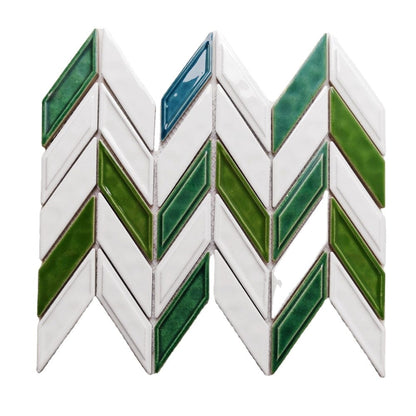 Emerald Green Blue Subway Herringbone Mosaic Tile