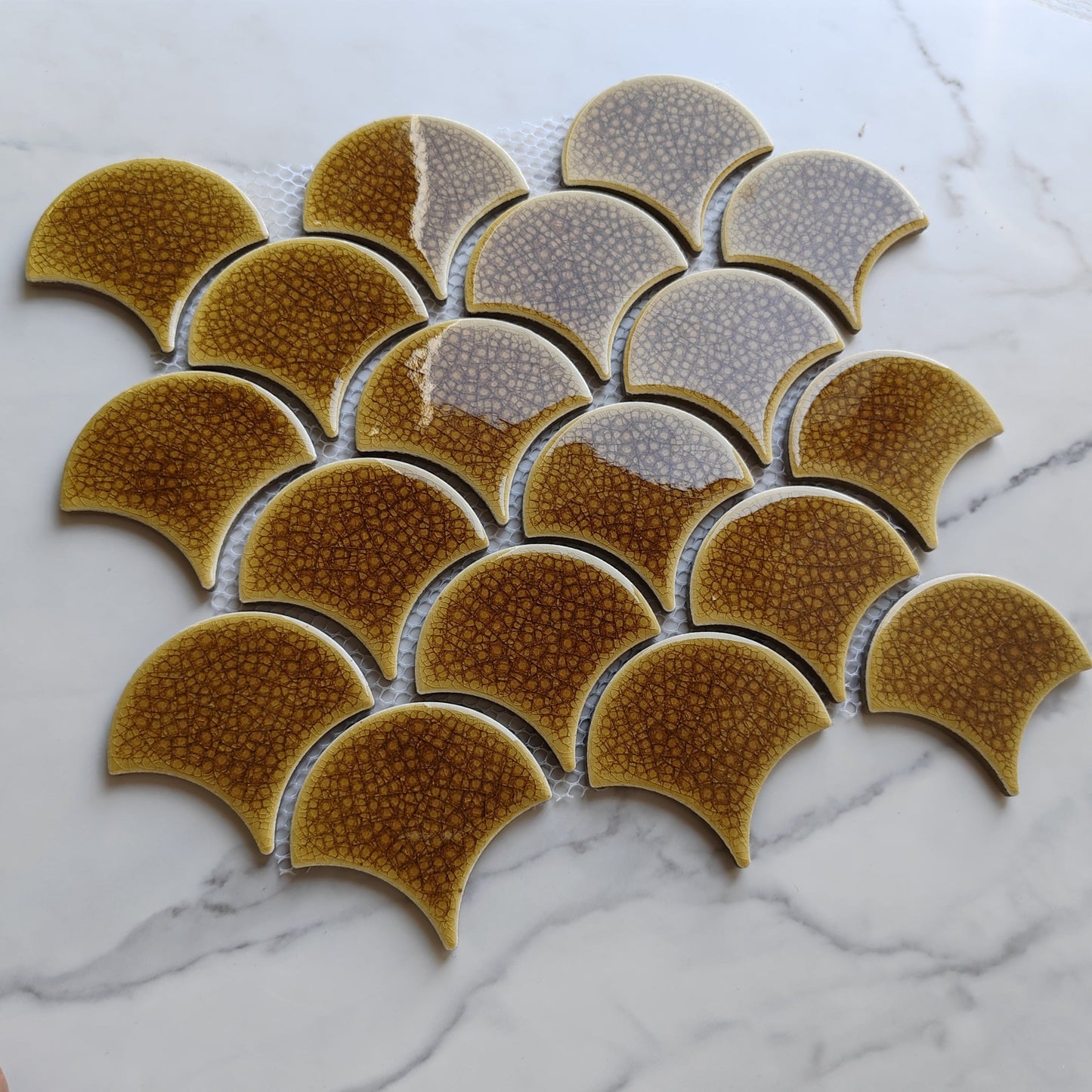 Golden Fan Shaped Mosaic Tile