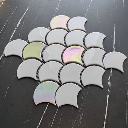 Rainbow White Glazed Fan Shaped Mosaic Tile